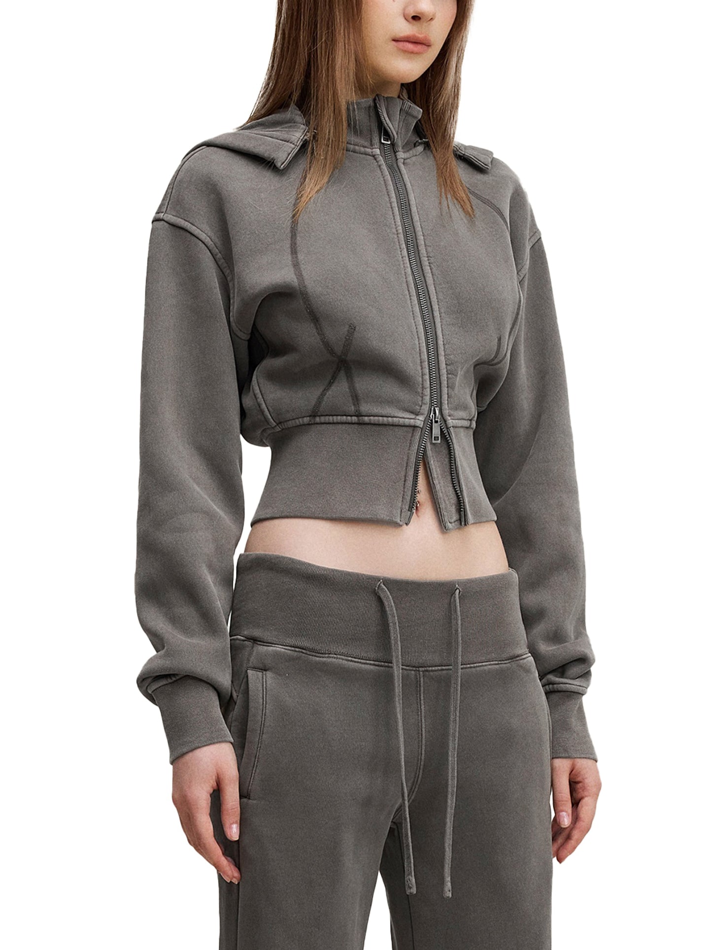 Vintage Washed Cropped Fleece Hoodie