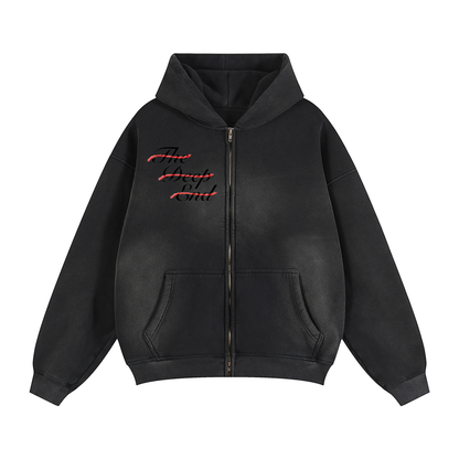 Wave #01: "Shark on Land" Sunfade Two-way Zipper Boxy Fleece Hoodie