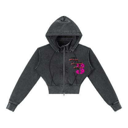 Vintage Washed Cropped Fleece Hoodie