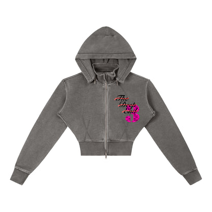 Vintage Washed Cropped Fleece Hoodie