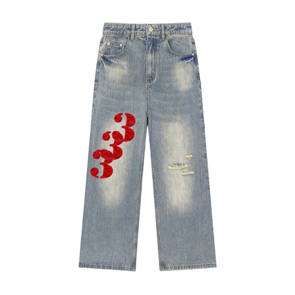 Vintage Wash Distressed Denim Jeans