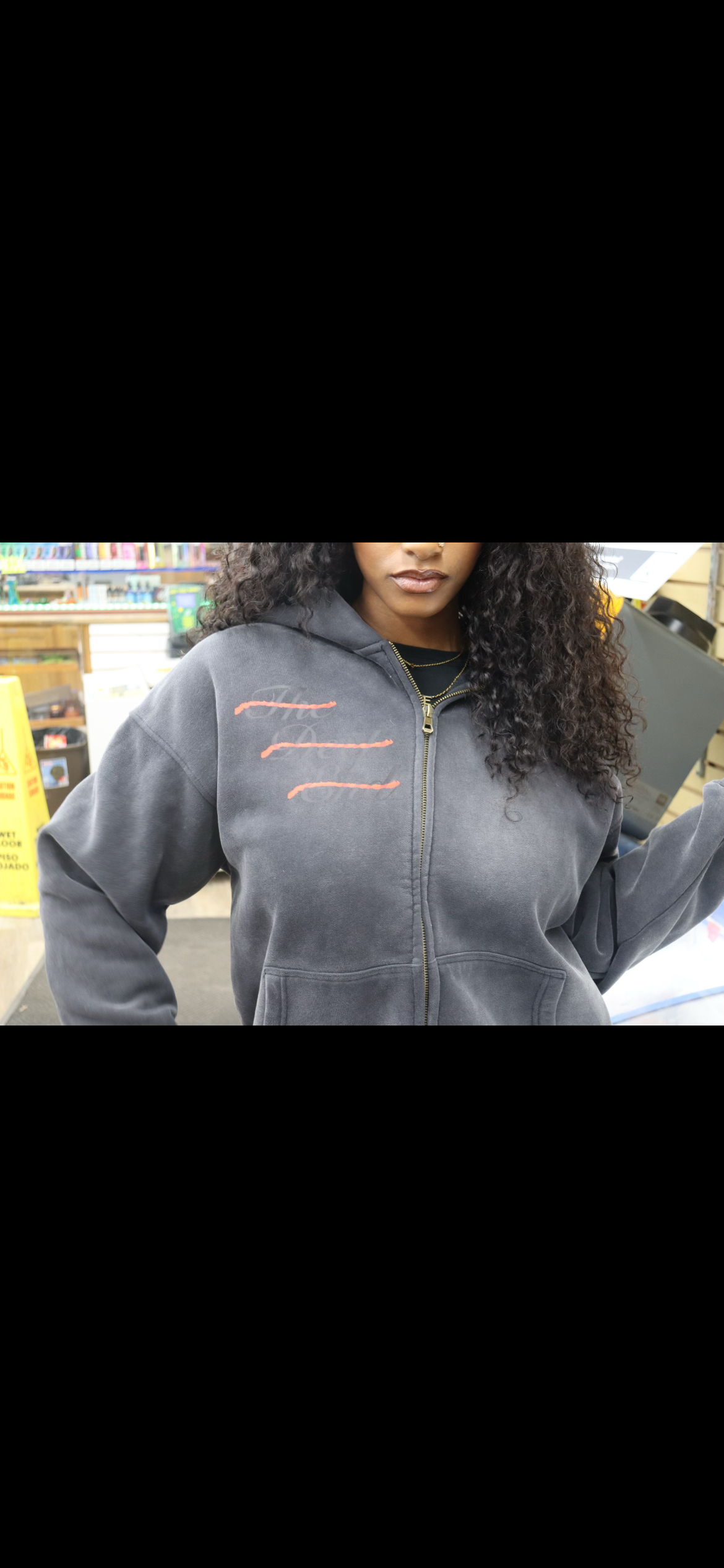 The Deep End sunfade two-way zip hoodie, front, on-body