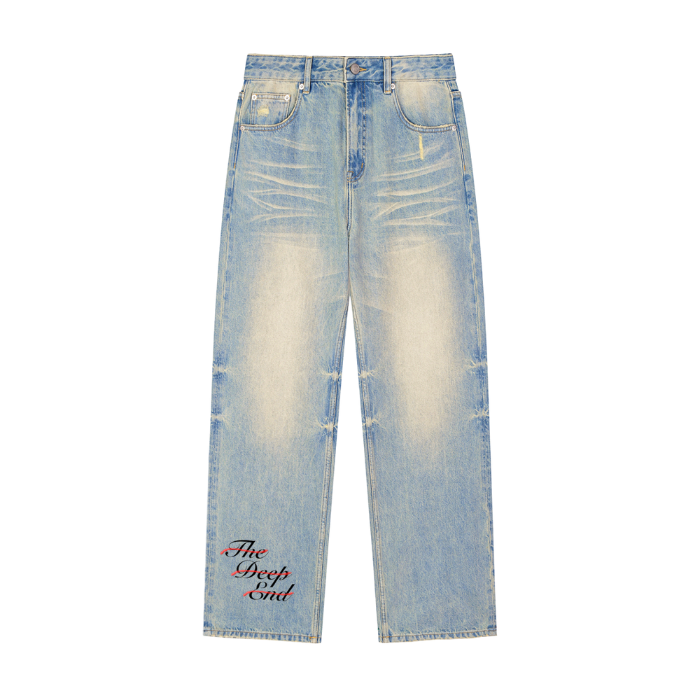 Sun Fade Raw Hem Denim Jeans