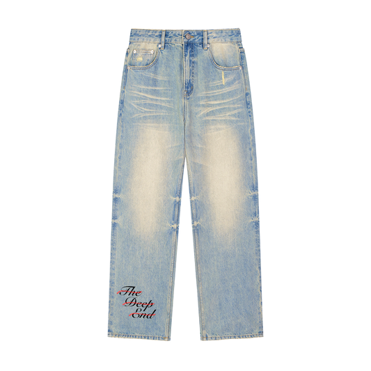 Sun Fade Raw Hem Denim Jeans