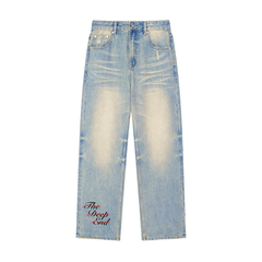 Sun Fade Raw Hem Denim Jeans