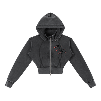 Vintage Washed Cropped Fleece Hoodie