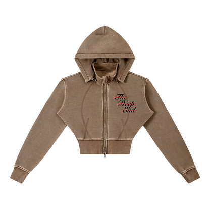 Vintage Washed Cropped Fleece Hoodie